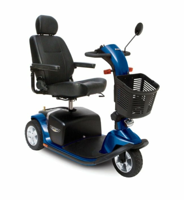 Pride Scootmobiel Victory 10 DX blauw 3 wiel zij aangezicht